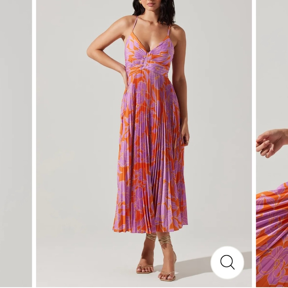 Astr the Label Blythe Midi Dress - Pink and Orange Pleated Midi Sundress